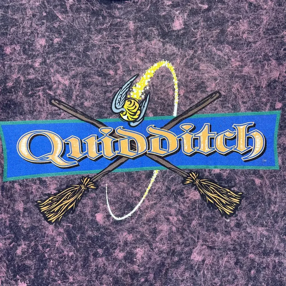Vintage Harry Potter Quidditch T-Shirt Kids Large Pink Acid Wash Graphic Y2K